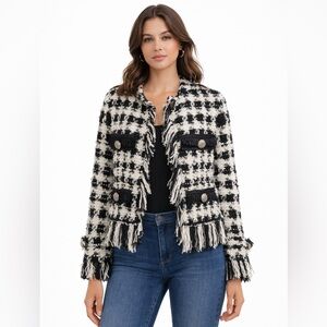 Adrienne Landau Black and White Checkered Blazer